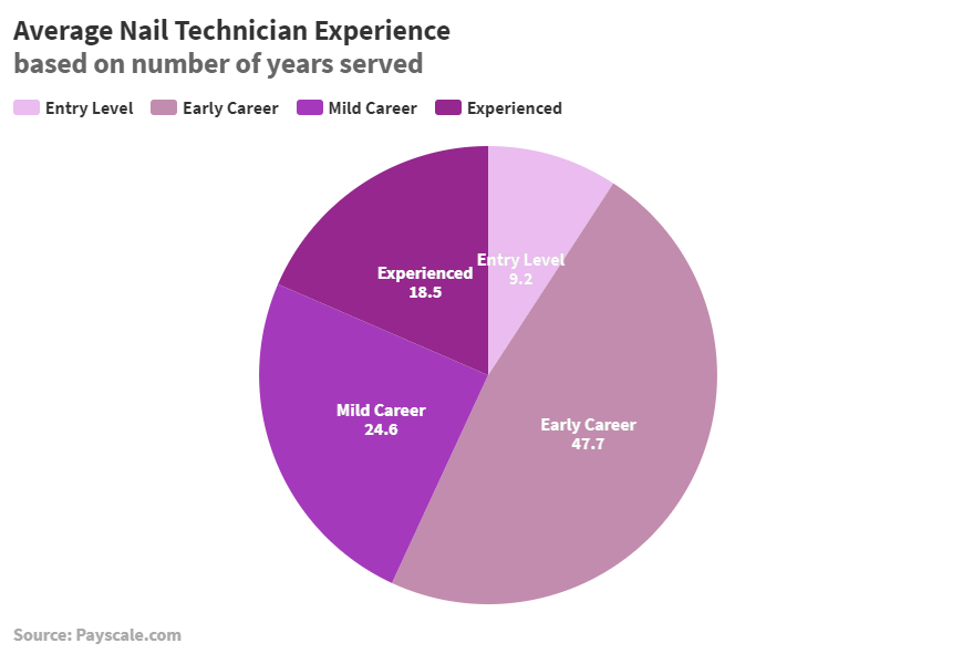 A pie chart showing the average experience nail technicians have.